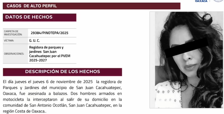 "Los Rusos", vinculados con el feminicidio de la regidora de Parques y Jardines de San Juan Cacahuatepec, Guadalupe Urban Ceballos, el 6 de noviembre de 2025.