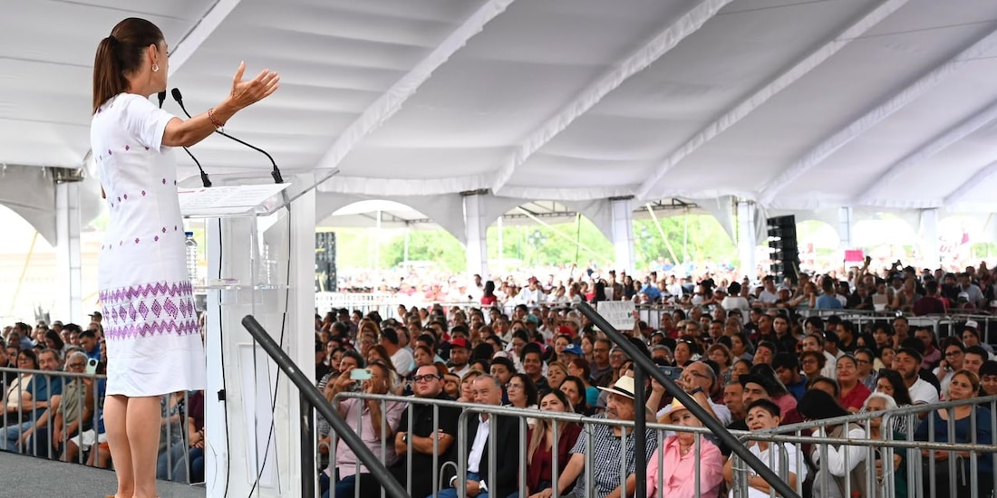 Claudia Sheinbaum encabeza el recorrido Honestidad y Resultados en la Explanada de los Héroes, Monterrey.