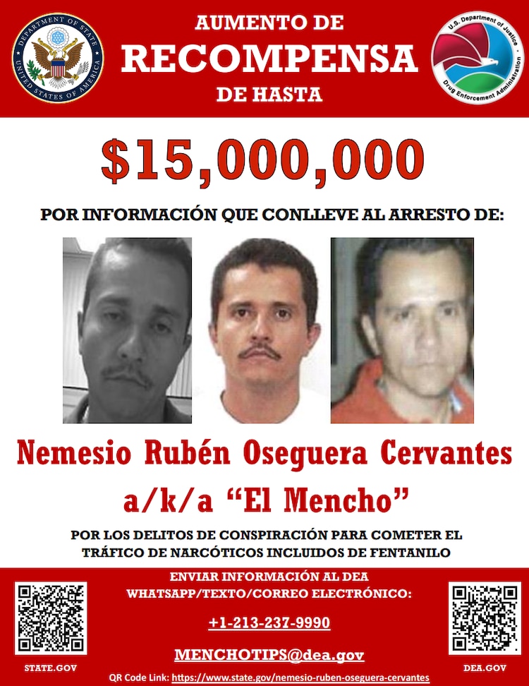 Nemesio Oseguera Cervantes, "El Mencho", era uno de los más buscados por Estados Unidos.