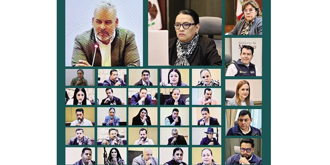 Reunión virtual entre Rosa Icela Rodríguez, titular de Segob; el gobernador Alfredo Ramírez Bedolla y alcaldes de Michoacán, ayer.