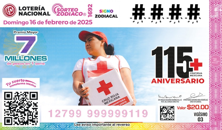 El Sorteo Zodiaco 1691 está dedicado al 115 Aniversario de la Cruz Roja, que atiende a personas o comunidades afectadas por situaciones de emergencia o desastre.