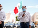 El gobernador Héctor Astudillo, en la ceremonia de entrega de patrullas.