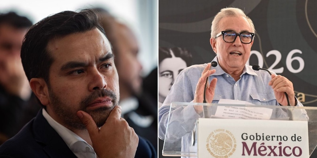 Jorge Álvarez Máynez, dirigente de MC (izq.), pidió que se retire el fuero al gobernador de Sinaloa, Rubén Rocha (der.).