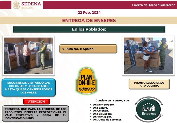 Entrega de enseres en Acapulco.