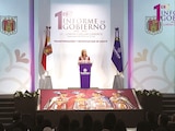 Lorena Cuéllar Cisneros, durante su Primer Informe de Gobierno, ayer.