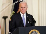 Joe Biden, antes de la firma de la orden ejecutiva para reformar la policía, en el segundo aniversario del asesinato de George Floyd.