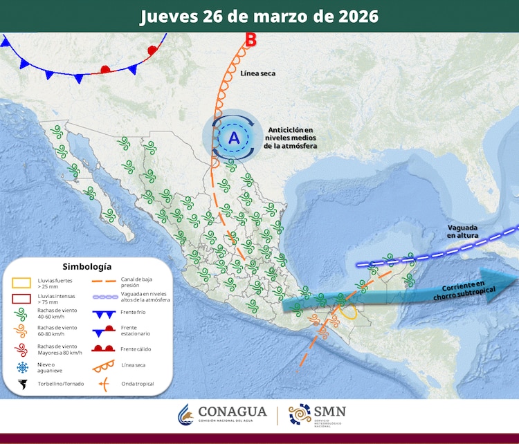 Áreas en vigilancia por desarrollo de tormentas significativas 26 de marzo