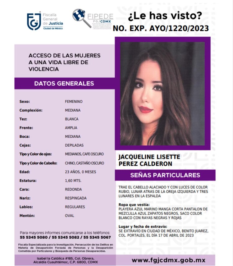 Esta es la ficha de búsqueda de Jacqueline.