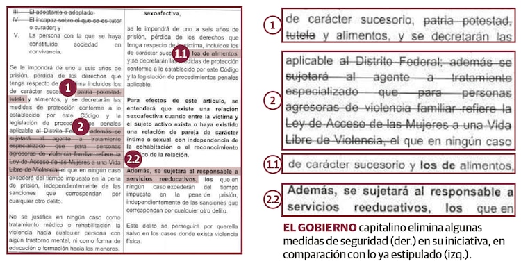 El gobierno capitalino elimina algunas medidas de seguridad (der.) en su iniciativa, en comparación con lo ya estipulado (izq.).