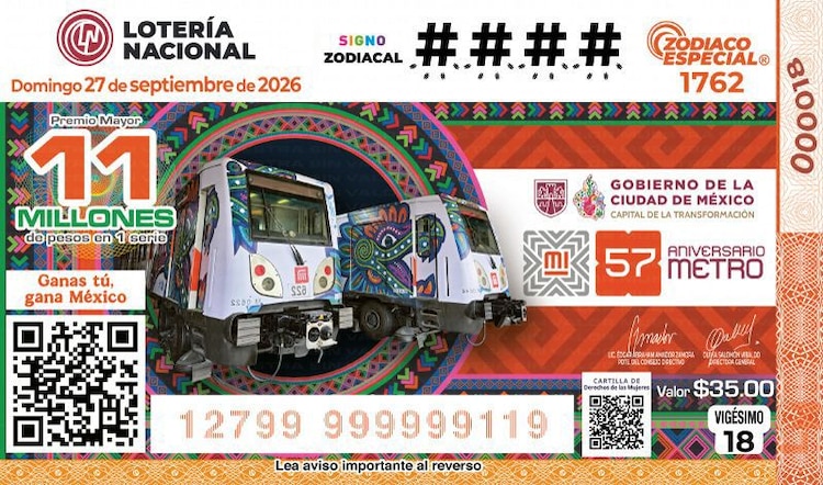 Con un tiraje de más de 2 millones de cachitos, la Lotería Nacional reconoce la trayectoria del principal transporte de la CDMX.