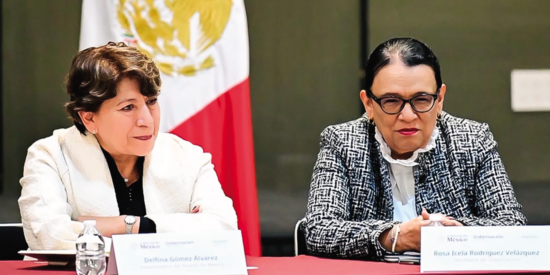 La gobernadora Delfina Gómez y la secretaria Rosa Icela Rodríguez, ayer.