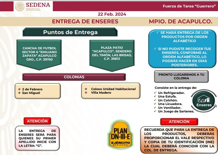 Entrega de enseres en Acapulco.