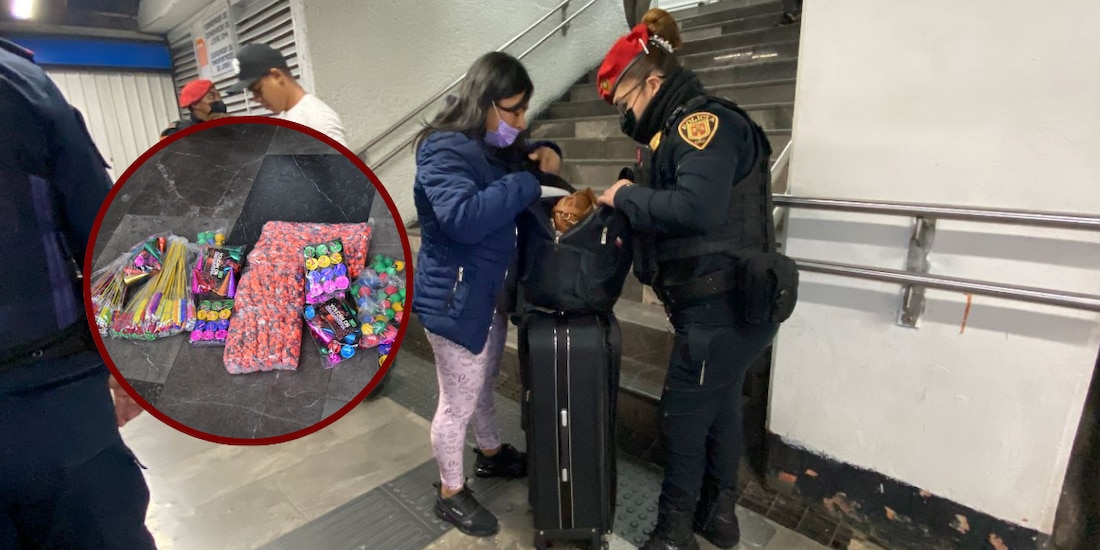 Operativo "Cero Pirotecnia" en el Metro de la Ciudad de México para evitar el ingreso de cohetes.