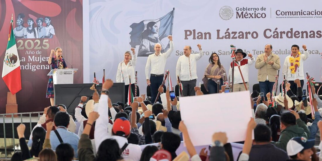 Presidenta Claudia Sheinbaum y el gobernador Salomón Jara presentan avances del Plan General Lázaro Cárdenas en San Pedro y San Pablo Teposcolula, Oaxaca.