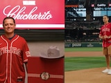 Chicharito Hernández con la franela de los Rangers de Texas.
