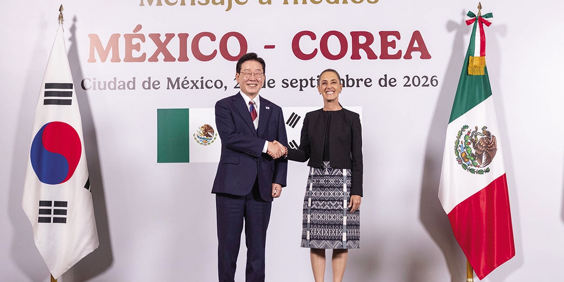 LOS MANDATARIOS Lee Jae-myung y Claudia Sheinbaum, ayer, en Palacio Nacional