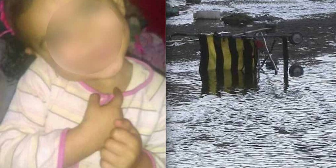 La carriola de la pequeña fue arrojada a un canalón de la zona.