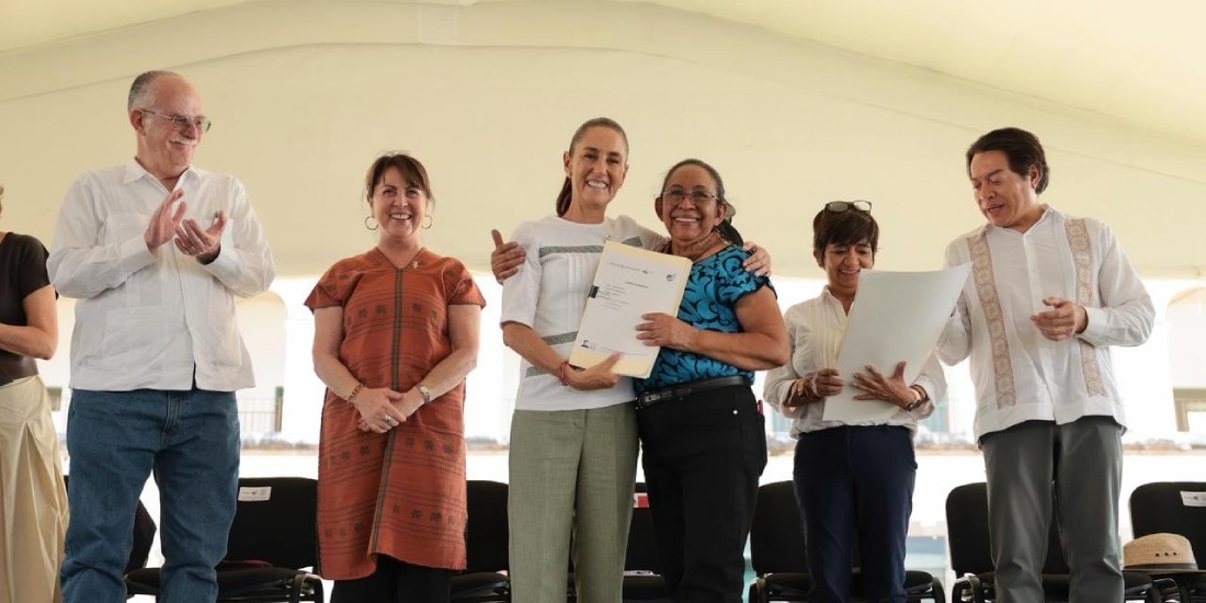 Claudia Sheinbaum destaca entrega de 60 mil hectáreas a propietarios originarios.