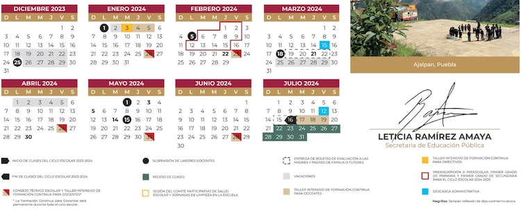 Calendario de la SEP.