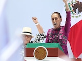 Claudia Sheinbaum, presidenta de México, durante su evento de rendición de cuentas en el Monumento a la Revolución