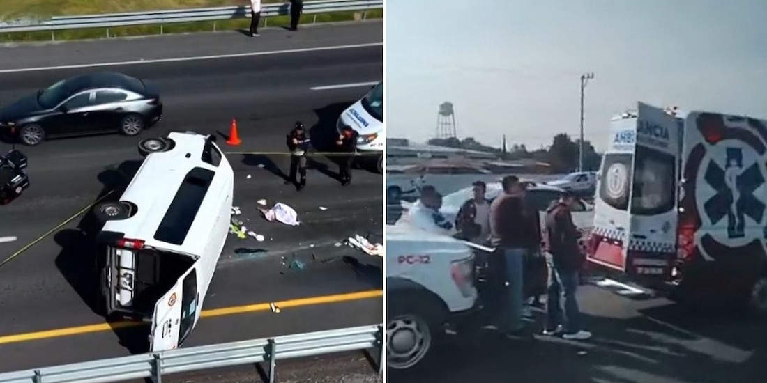 Volcadura de combi en la México - Pachuca deja varias personas lesionadas, algunas de gravedad.