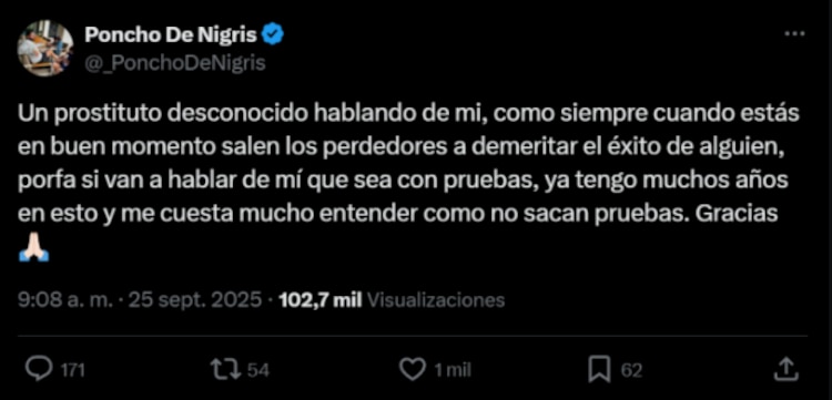 Poncho de Nigris responde a los señalamientos de su examigo