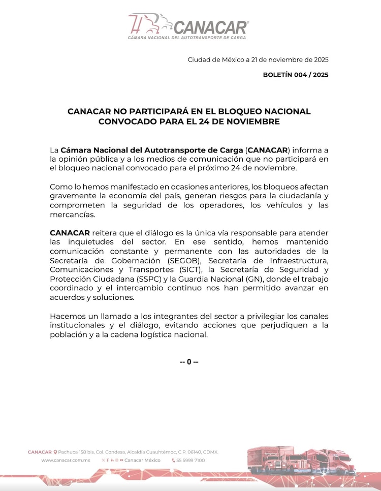 Comunicado CANACAR