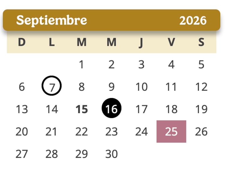 Calendario Escolar septiembre 2026