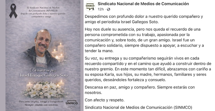 Mensaje del SINMCO por la muerte de Israel Enrique Soto