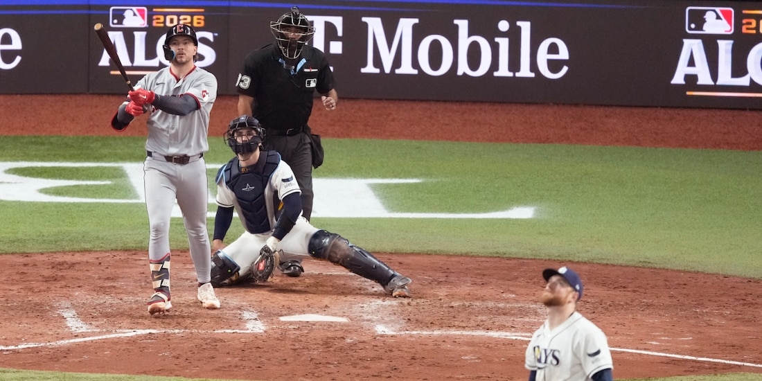 Una acción del primer juego entre Rays y Guardians en la Serie de Campeonato de la Liga Americana 2026