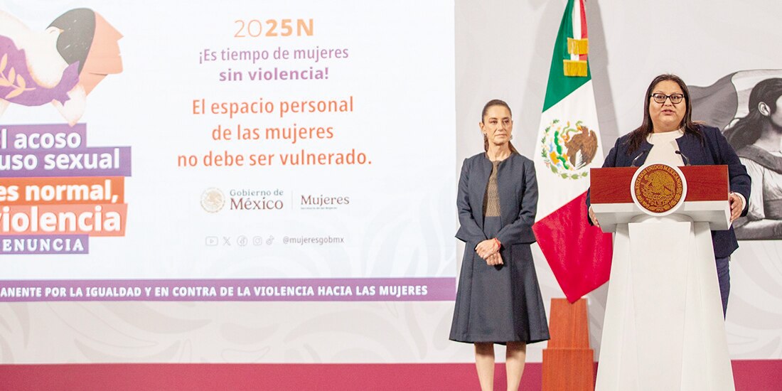 La presidenta Claudia Sheinbaum y la secretaria de las Mujeres, Citlalli Hernández, ayer