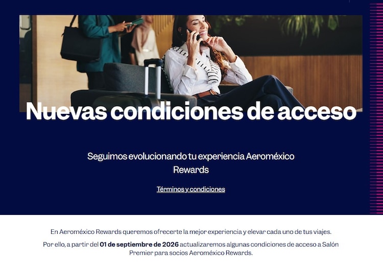 Aviso de Aeroméxico sobre el cambio en ingreso a Salas Premier.