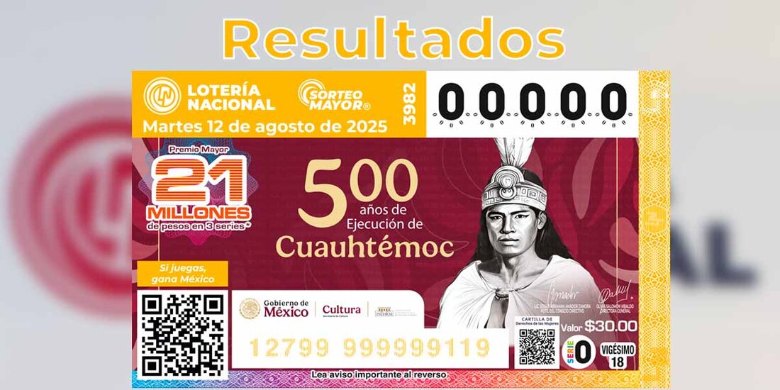 Resultados Sorteo Mayor 3982 del 12 de agosto del 2025 de Lotería Nacional.