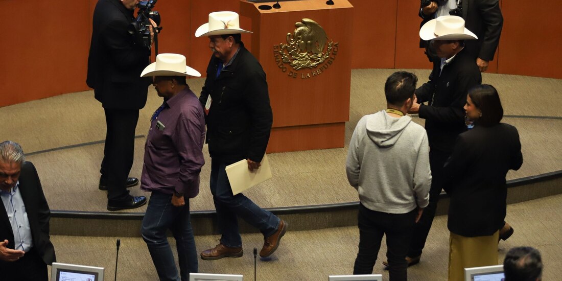 Campesinos entraron al salón de sesiones del Senado en busca de dialogar con la secretaria del Bienestar, Ariadna Montiel.