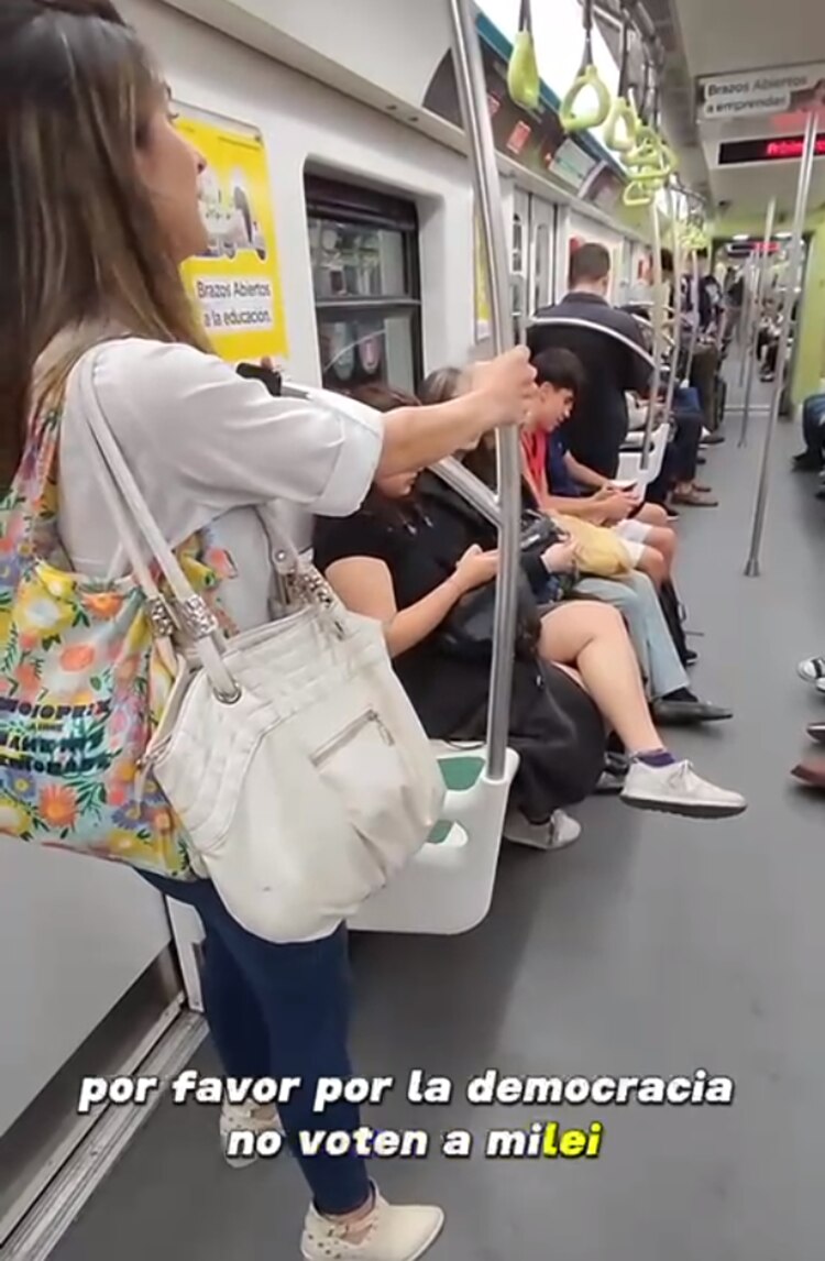 Ana Silvia Fernández llamó a los argentinos a no votar por el economista, en el Metro.