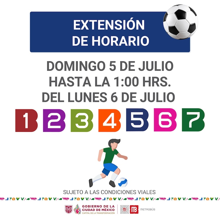 Metrobús anuncia horario extendido para este domingo 5 de julio.