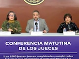 De izq. A der.: Julia María del Carmen, José Rogelio Alanís y Edna Lorena Hernández, magistrados del PJF, ayer.