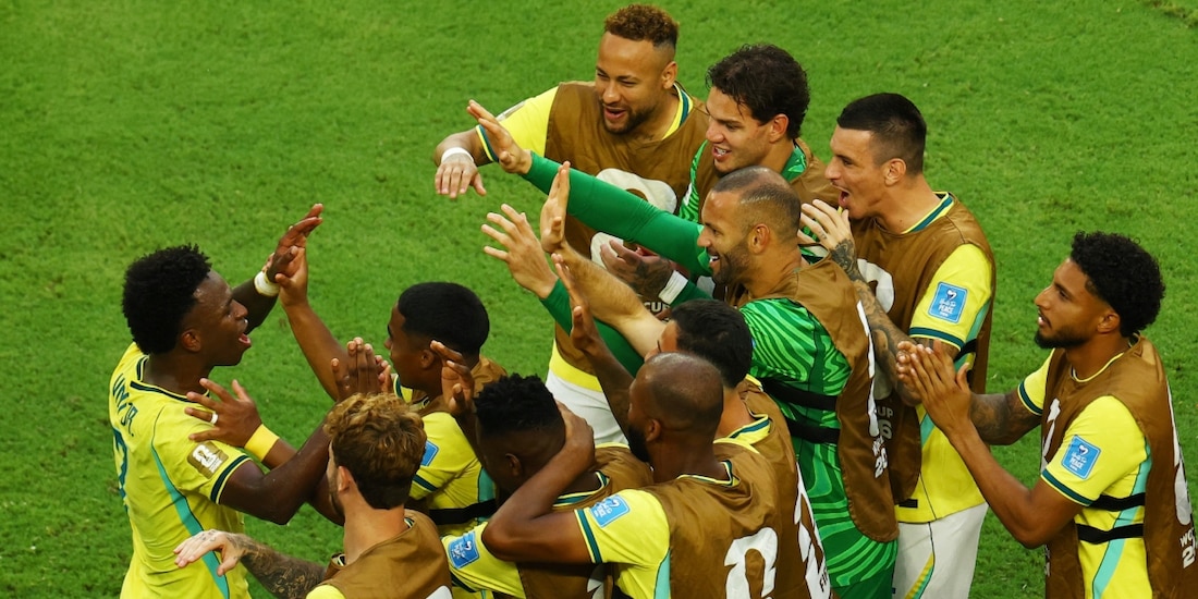 Brasil celebra uno de sus goles ante Escocia en la Copa del Mundo 2026