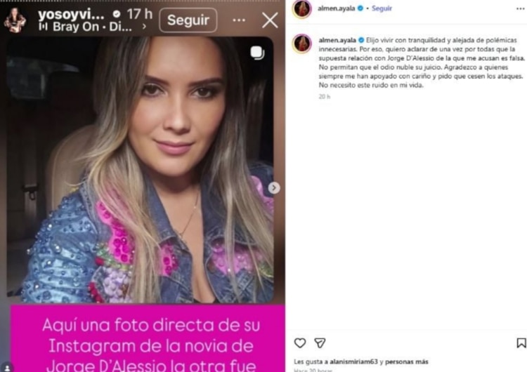 Mensaje de Almen Ayala, a quien han relacionado con Jorge D'Alessio