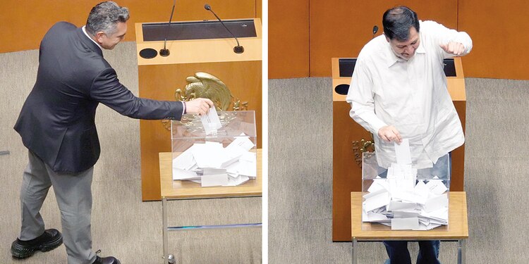 Alejandro Moreno, ayer, en la última Sesión Permanente del Senado │ Gerardo Fernández Noroña, presidente del Senado, ayer, en sesión