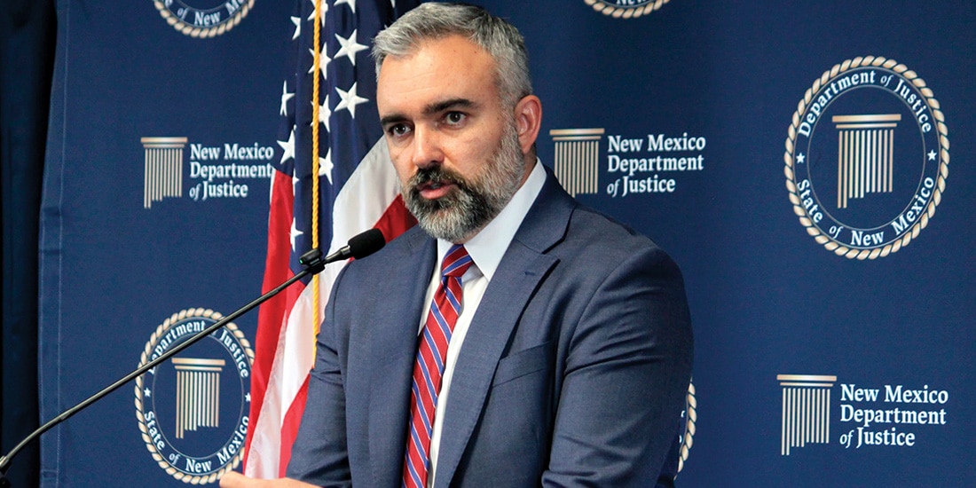 El fiscal general de Nuevo México, Raúl Torrez, sobre el fallo en el caso Facebook, ayer.