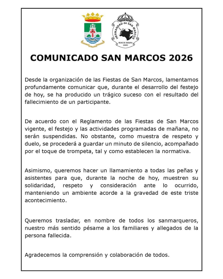 El ayuntamiento comunicó que las fiestas seguirían según el reglamento
