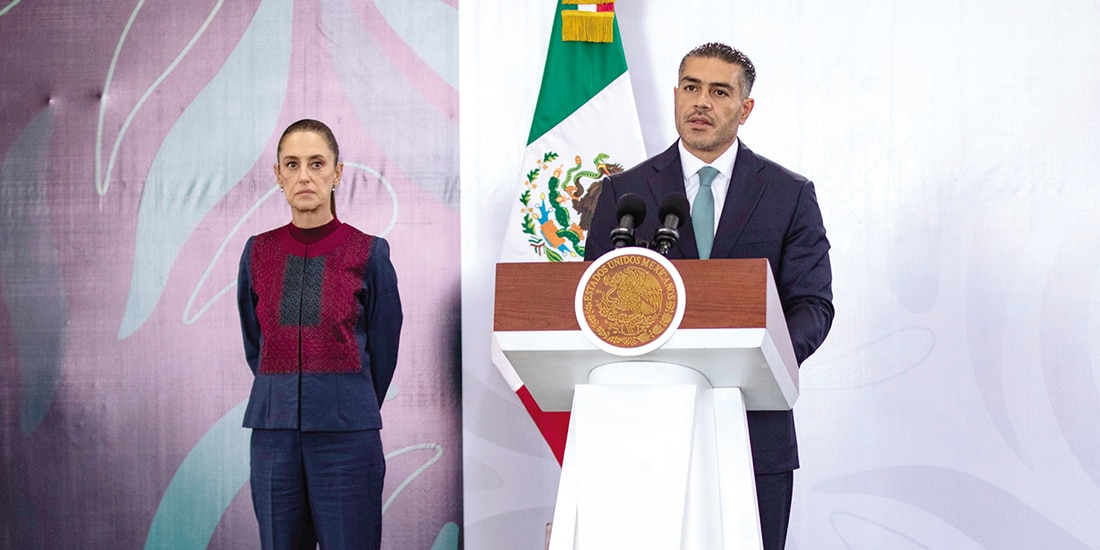 LA PRESIDENTA Claudia Sheinbaum y Omar García Harfuch, ayer, en conferencia.