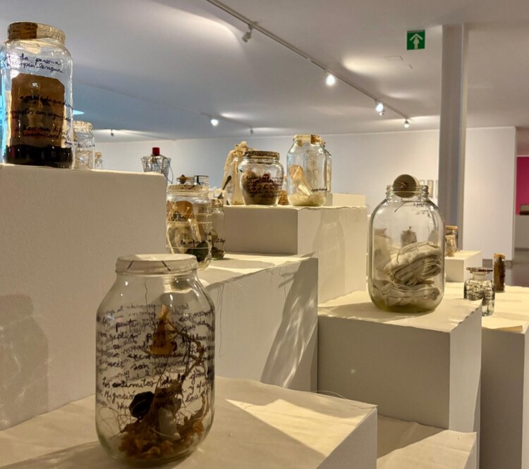 Frascos que la creadora relacionaba con “conservar la memoria”.