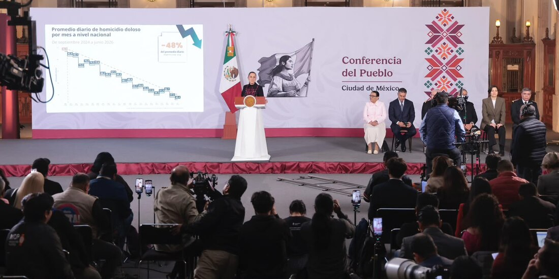 Claudia Sheinbaum aseguró que el promedio diario de homicidios dolosos se redujo 48% durante los primeros 20 meses de su administración, de acuerdo con cifras del SESNSP.