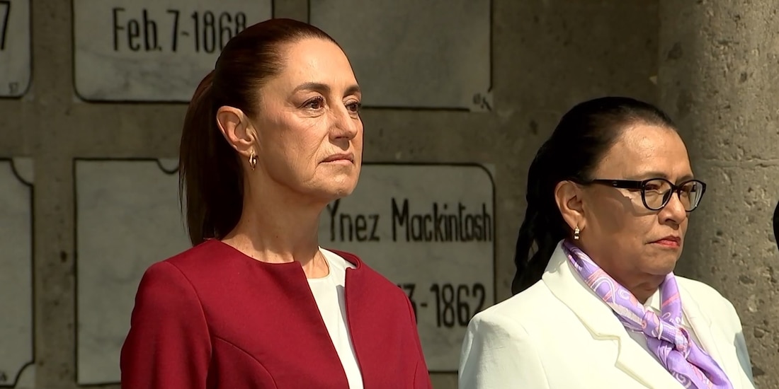 Claudia Sheinbaum, presidenta de México (izq.) y Rosa Icela Rodríguez, secretaria de Gobernación (der.), en el evento.