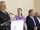 Ramírez Bedolla y Josefina Rodríguez anuncian nueva ruta aérea AIFA-Morelia-Uruapan.