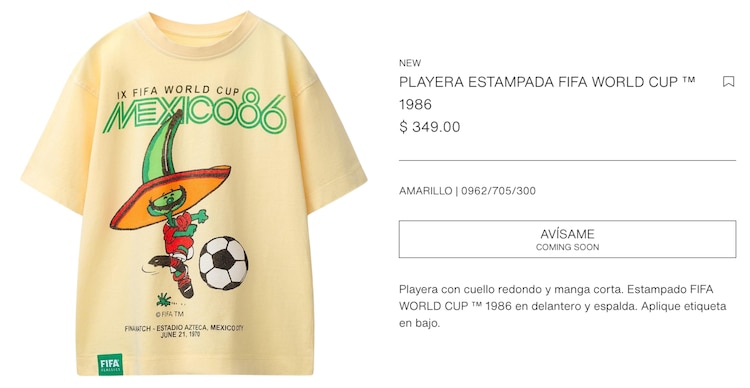 Precio de la playera de Zara FIFA México 86