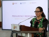 La Alcaldesa de Ecatepec en conferencia de prensa.