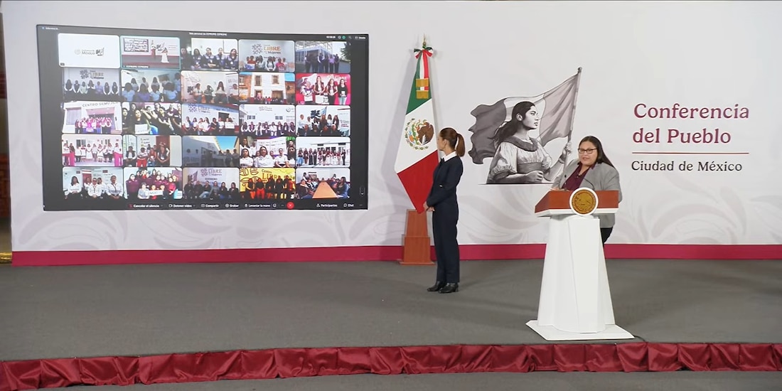 La Secretaria de la Mujer en la conferencia de la Presidenta de México.